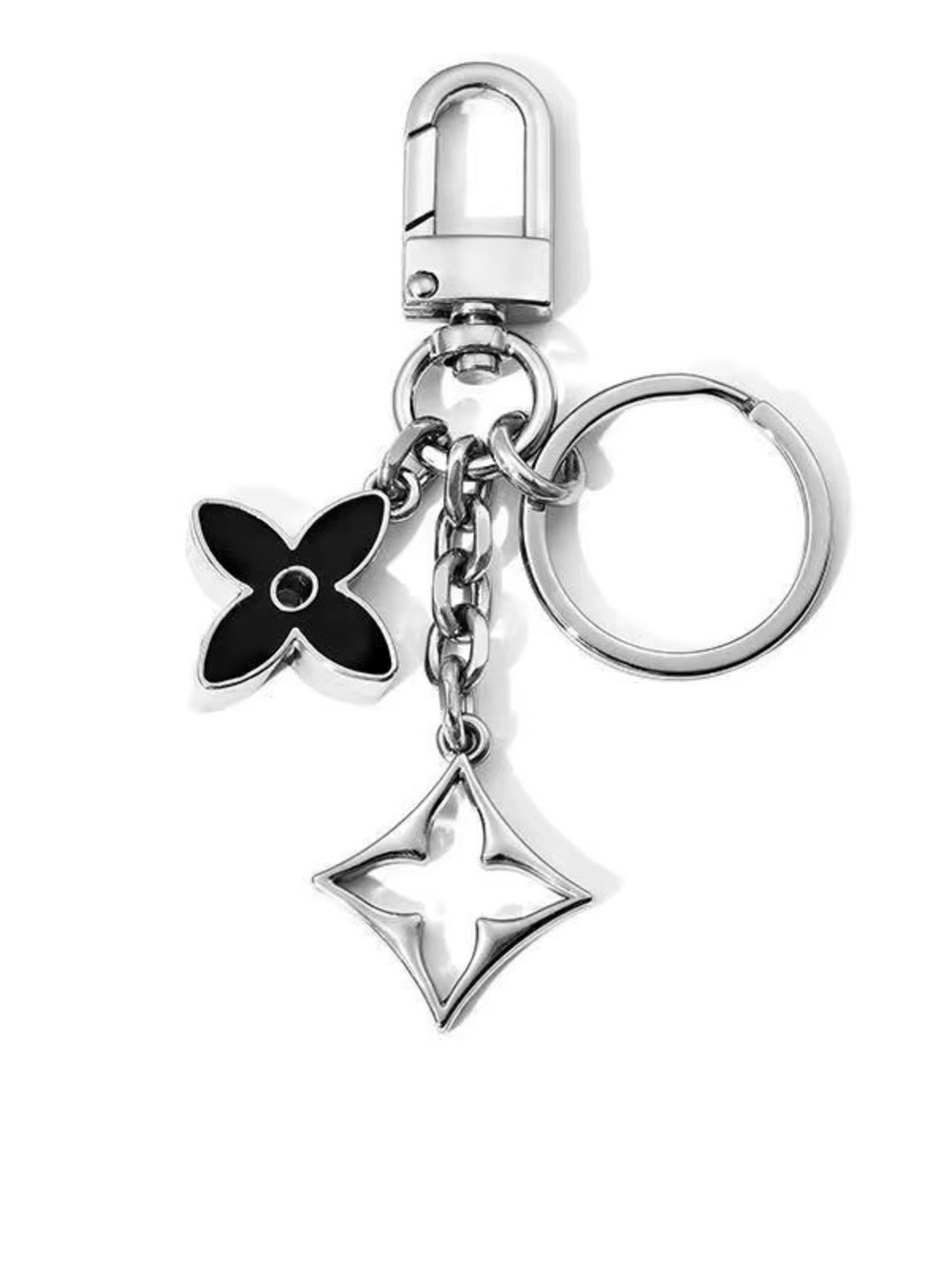 Luxury Silver-tone Key Charm with Black Accent